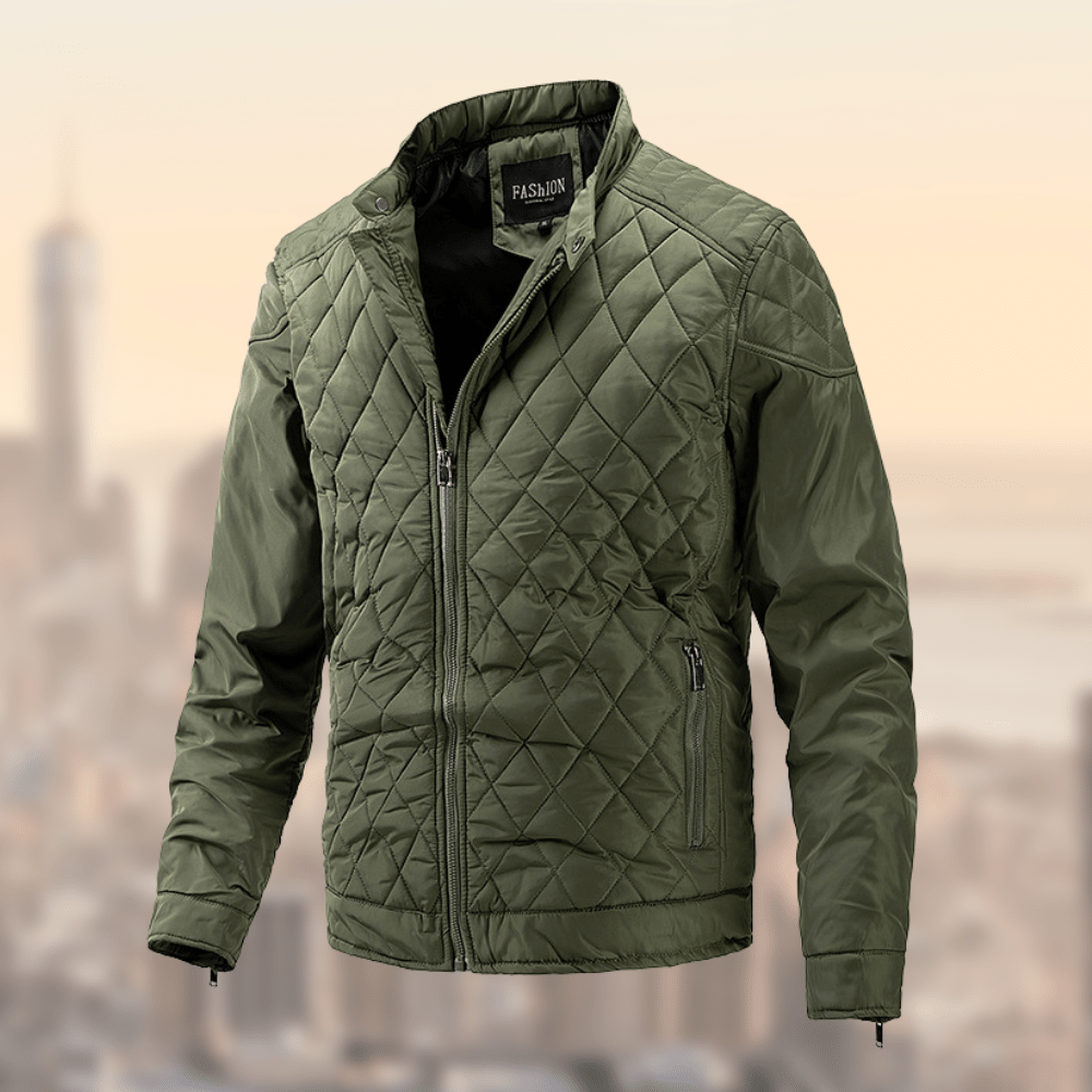 Men's winter quilted jacket with a zipper and pockets, featuring a sleek design and practical elements. 2