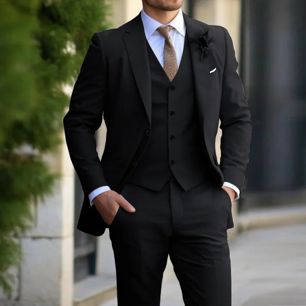 Męski garnitur 3-częściowy slim fit z marynarką i kamizelką w eleganckim klasycz 2