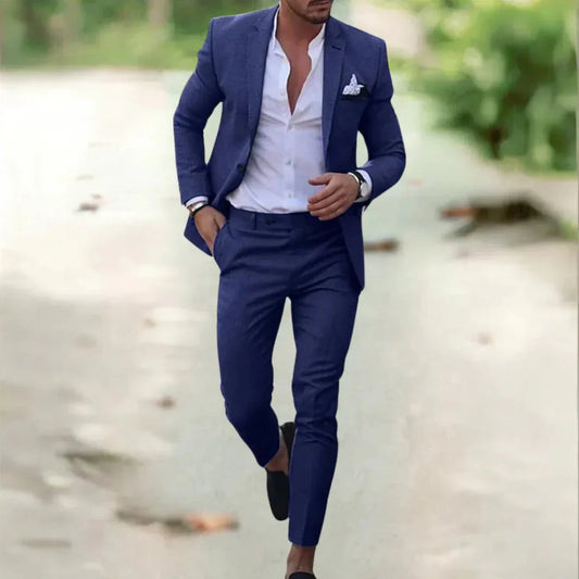 Men's classic black wedding suit with a tailored fit, featuring a jacket with notched lapels and matching trousers. 0