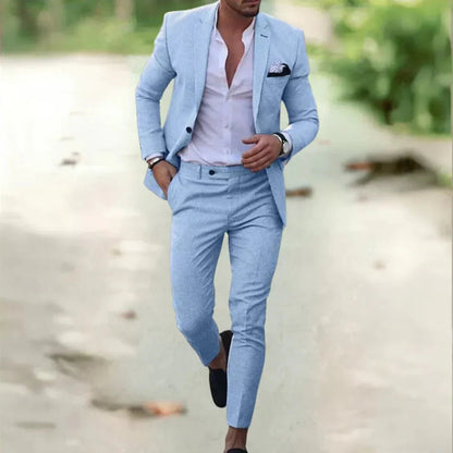 Men's classic black wedding suit with a tailored fit, featuring a jacket with notched lapels and matching trousers. 4