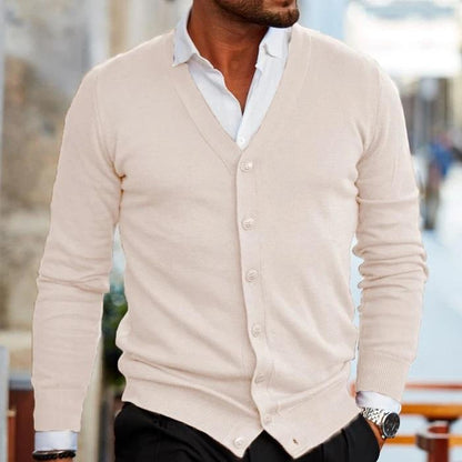 Men's casual cardigan featuring a V-neck design and buttons. 3