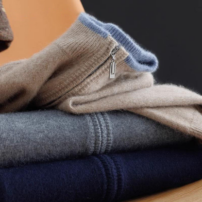 Men's classic cardigan with a zip closure in a regular fit, displayed on a hanger against a neutral background. 2