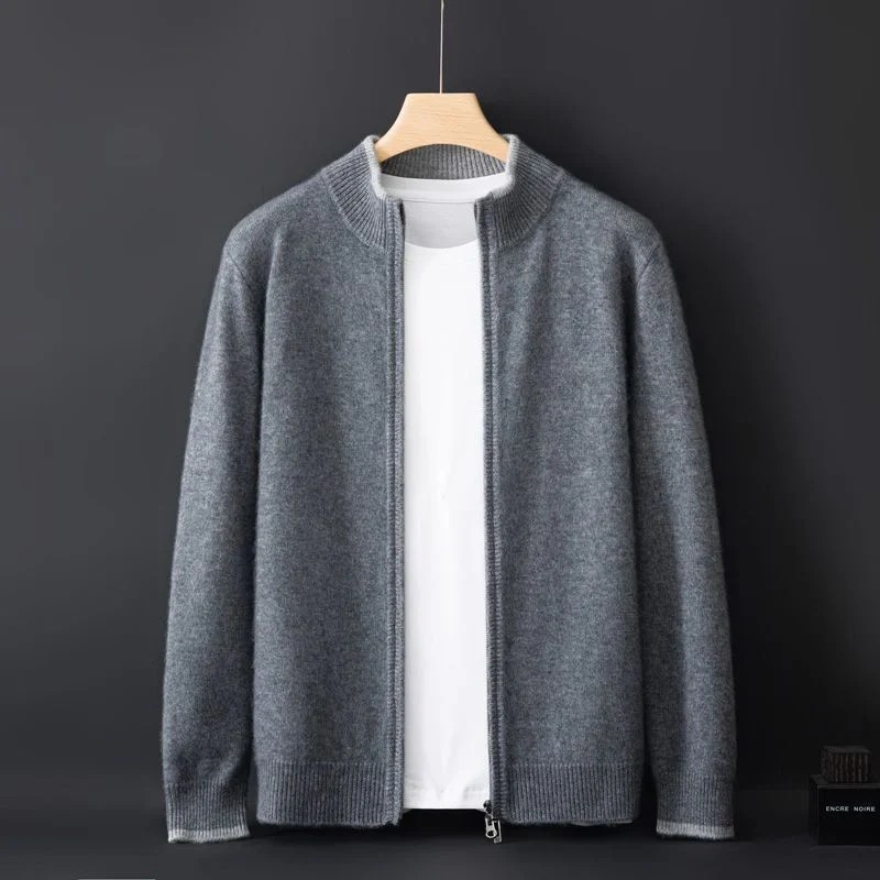 Men's classic cardigan with a zip closure in a regular fit, displayed on a hanger against a neutral background. 3