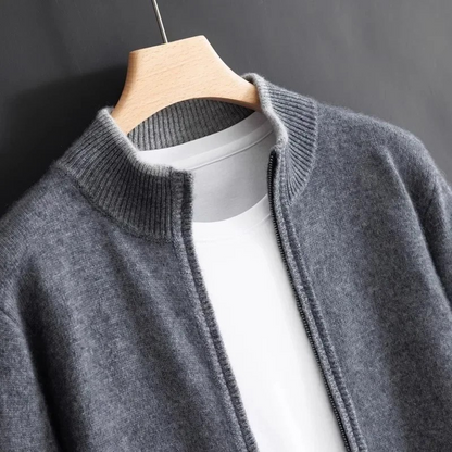 Men's classic cardigan with a zip closure in a regular fit, displayed on a hanger against a neutral background. 4