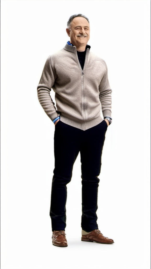 Men's classic cardigan with a zip closure in a regular fit, displayed on a hanger against a neutral background. 6