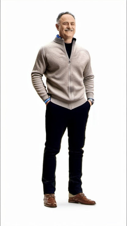 Men's classic cardigan with a zip closure in a regular fit, displayed on a hanger against a neutral background. 6