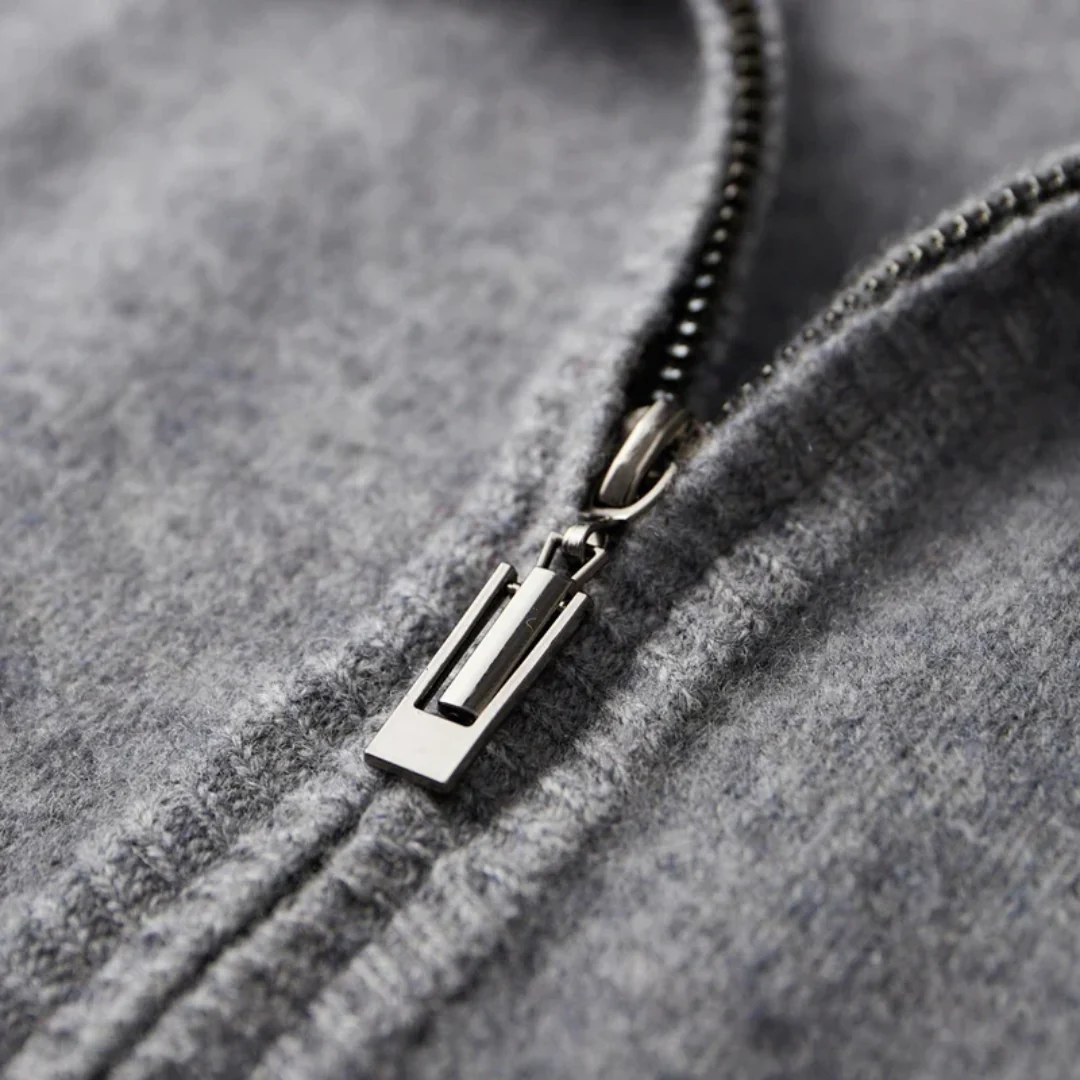 Men's classic cardigan with a zip closure in a regular fit, displayed on a hanger against a neutral background. 7