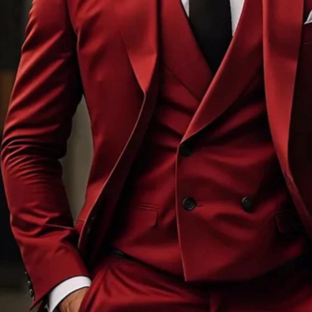 Męski trzyczęściowy garnitur slim fit z dwurzędową kamizelką w klasycznym czarnym kolorze, 4