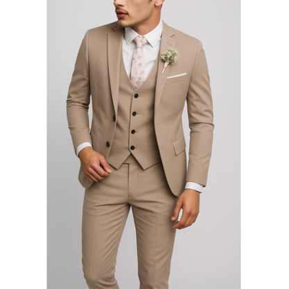 Męski trzyczęściowy garnitur ślubny slim fit z dopasowaną marynarką, prezentujący elegancki 9