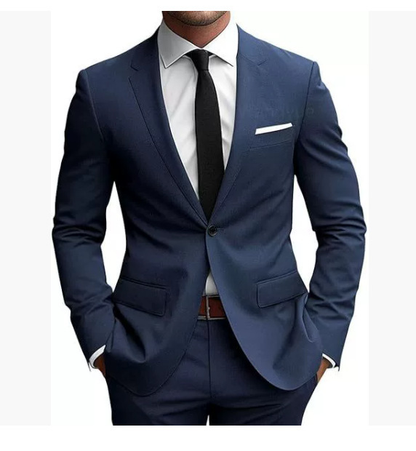 Męski garnitur slim fit na wiosnę, pokazujący elegancki krój i dopasowanie, z marynark 2
