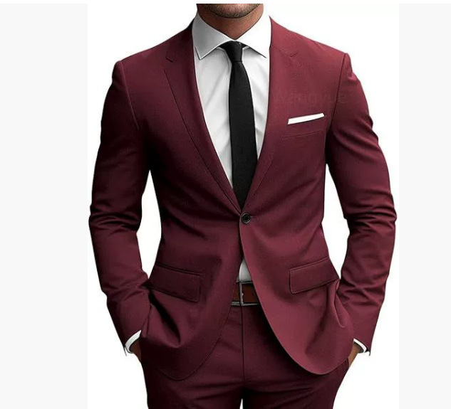 Męski garnitur slim fit na wiosnę, pokazujący elegancki krój i dopasowanie, z marynark 3