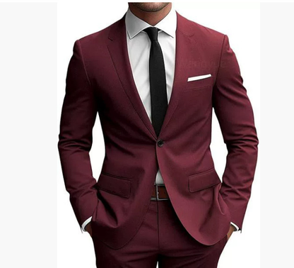 Męski garnitur slim fit na wiosnę, pokazujący elegancki krój i dopasowanie, z marynark 3
