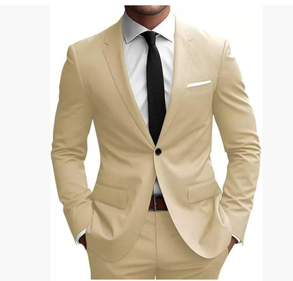 Męski garnitur slim fit na wiosnę, pokazujący elegancki krój i dopasowanie, z marynark 6