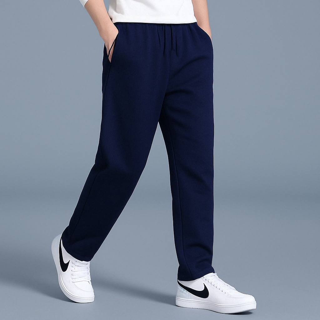 Men's sweatpants with wide legs and an elastic waistband, displayed on a neutral background. 7