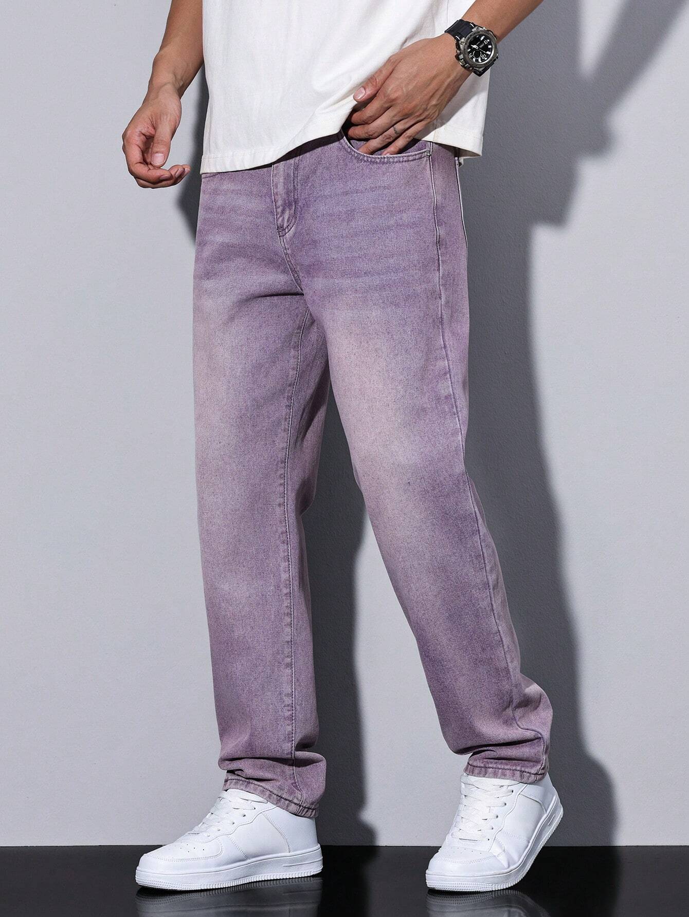 Men's casual straight-leg jeans with a distressed look. 9
