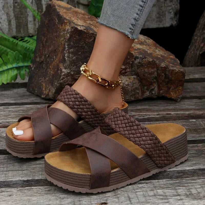 Orthopedic women's sandals on a platform with open toes, showcasing a comfortable design suitable for everyday wear. 0