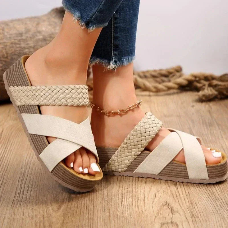 Orthopedic women's sandals on a platform with open toes, showcasing a comfortable design suitable for everyday wear. 1