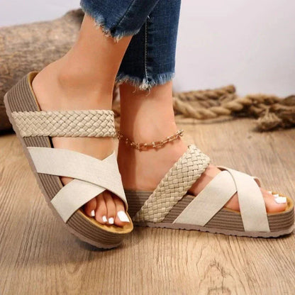 Orthopedic women's sandals on a platform with open toes, showcasing a comfortable design suitable for everyday wear. 1