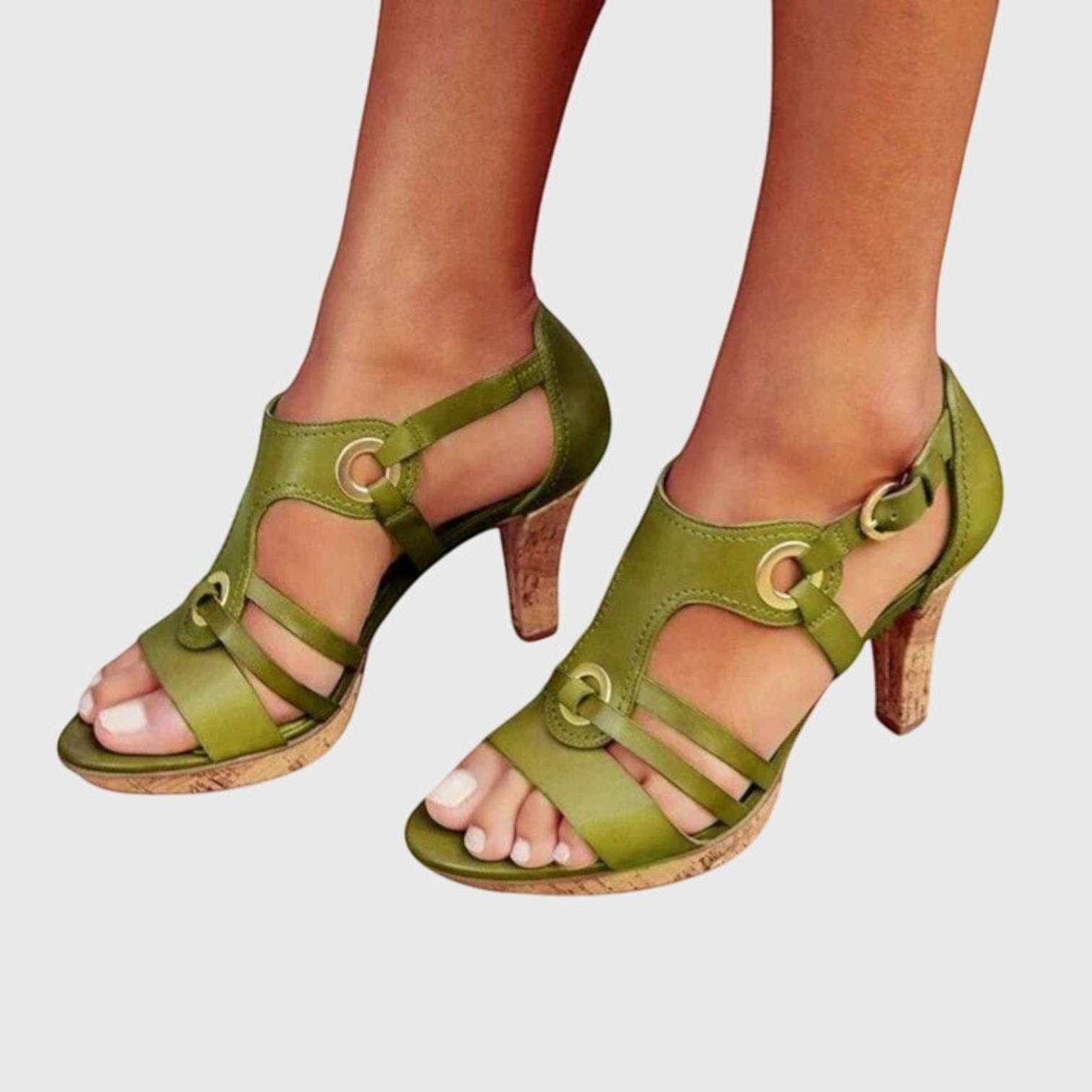 Women's heeled sandals featuring cut-out design and ventilated upper. 1