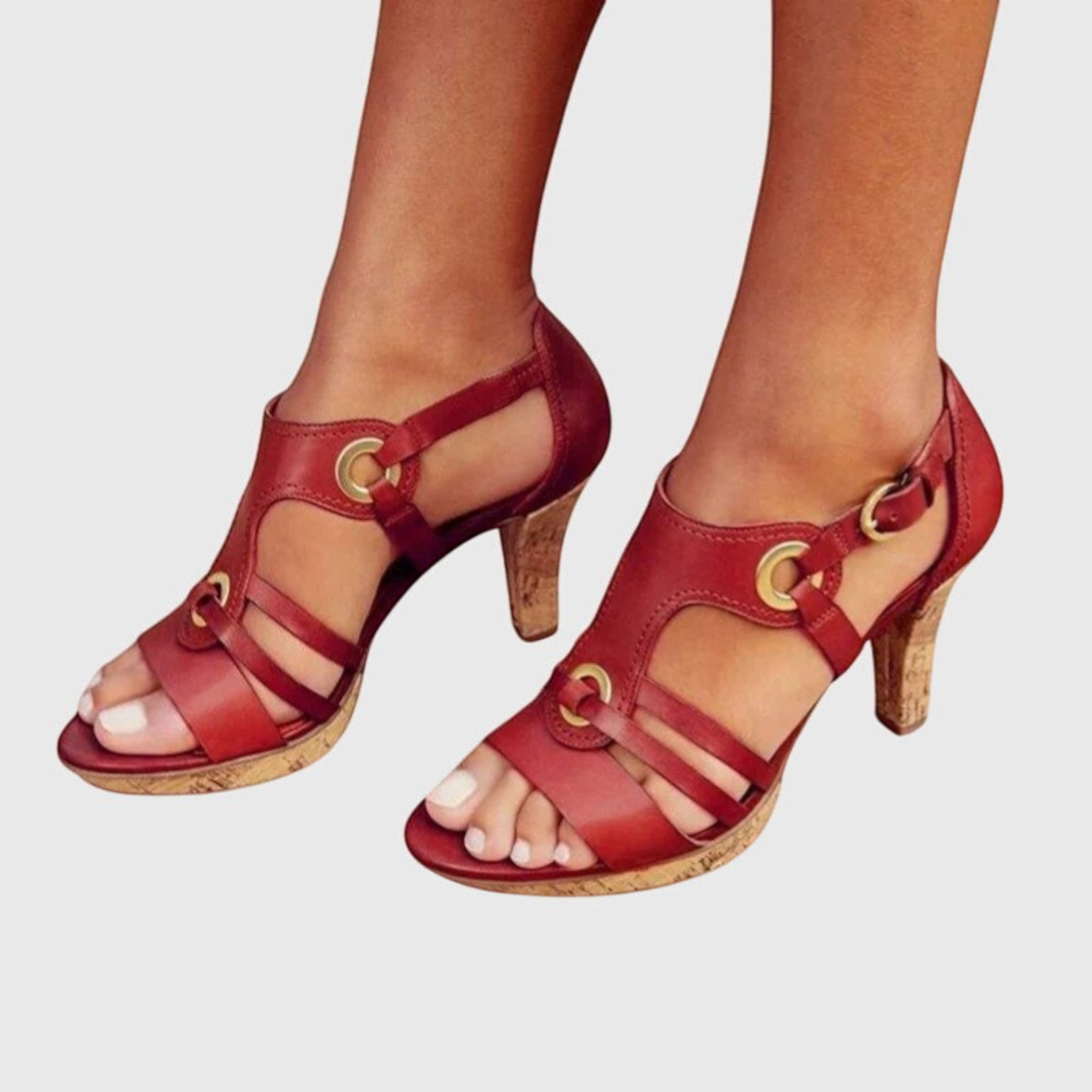Women's heeled sandals featuring cut-out design and ventilated upper. 3