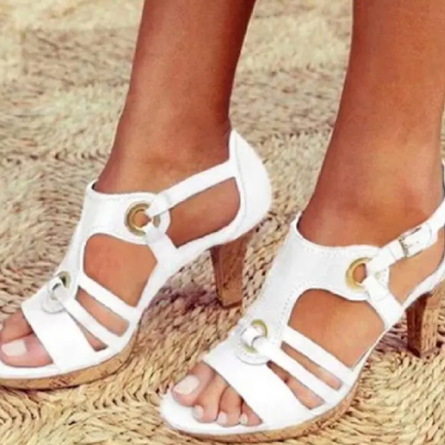 Women's heeled sandals featuring cut-out design and ventilated upper. 5