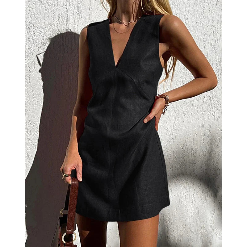 Dresses for women featuring a sleeveless design and a deep neckline, suitable for summer weddings. 3