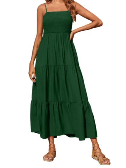 Maxi dress featuring a sleeveless design and square neckline, suitable for weddings and summer events. 3