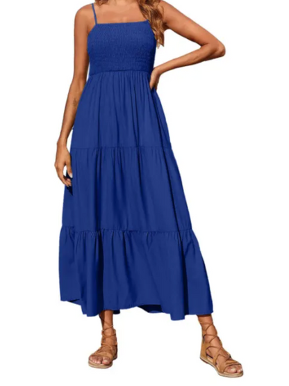 Maxi dress featuring a sleeveless design and square neckline, suitable for weddings and summer events. 5