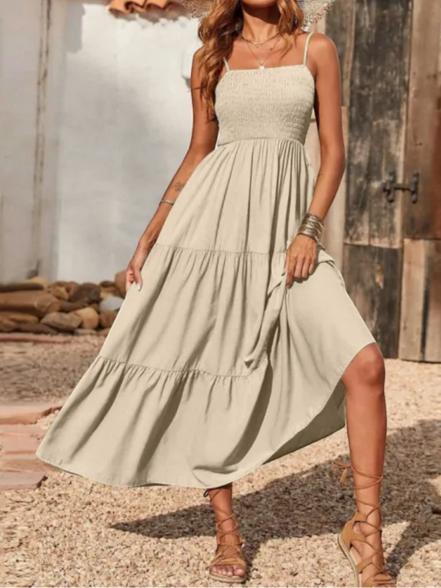 Maxi dress featuring a sleeveless design and square neckline, suitable for weddings and summer events. 6