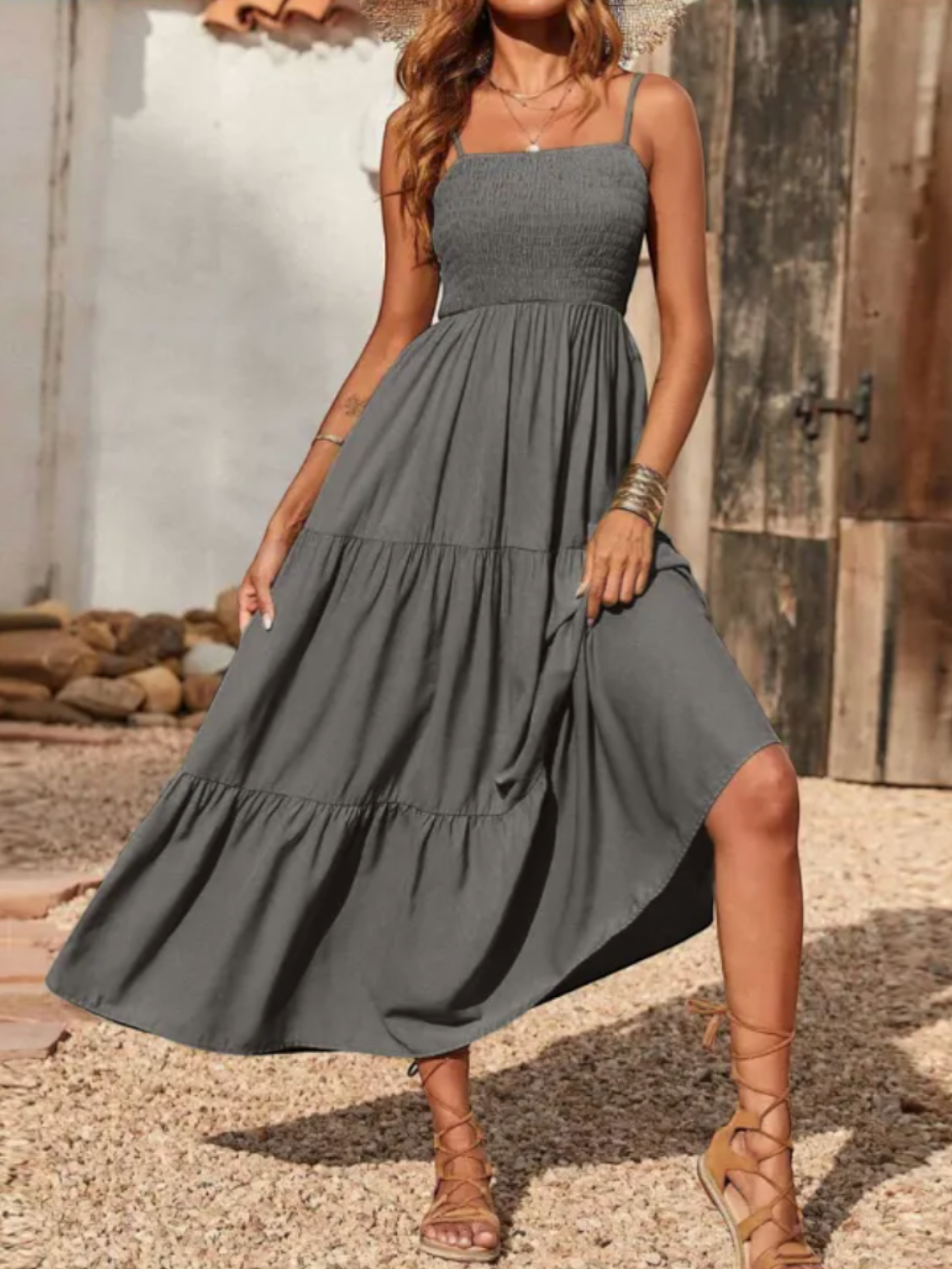Maxi dress featuring a sleeveless design and square neckline, suitable for weddings and summer events. 7