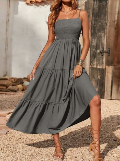 Maxi dress featuring a sleeveless design and square neckline, suitable for weddings and summer events. 7