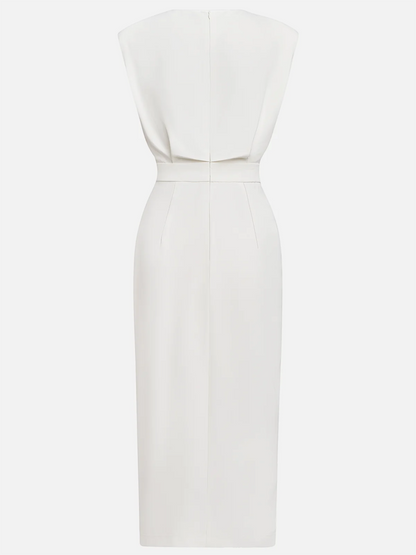 Midi dress with a button-down front and a side slit, designed for women. 6