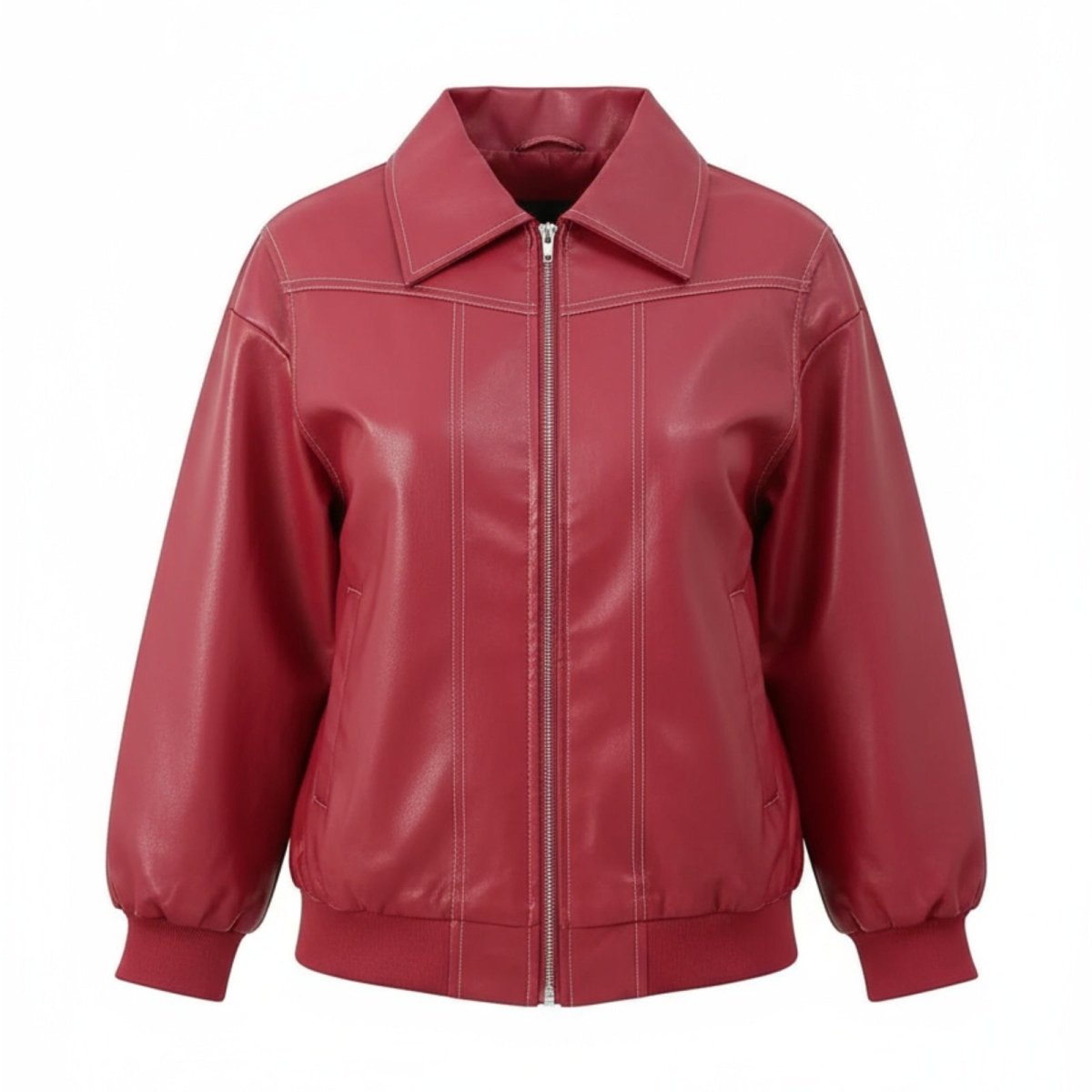 Women's oversized bomber jacket featuring contrast stitching details. 4